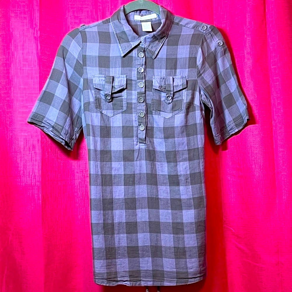 CHARLOTTE RUSSE TUNIC PURPLE GINGHAM CHECK SIZE M